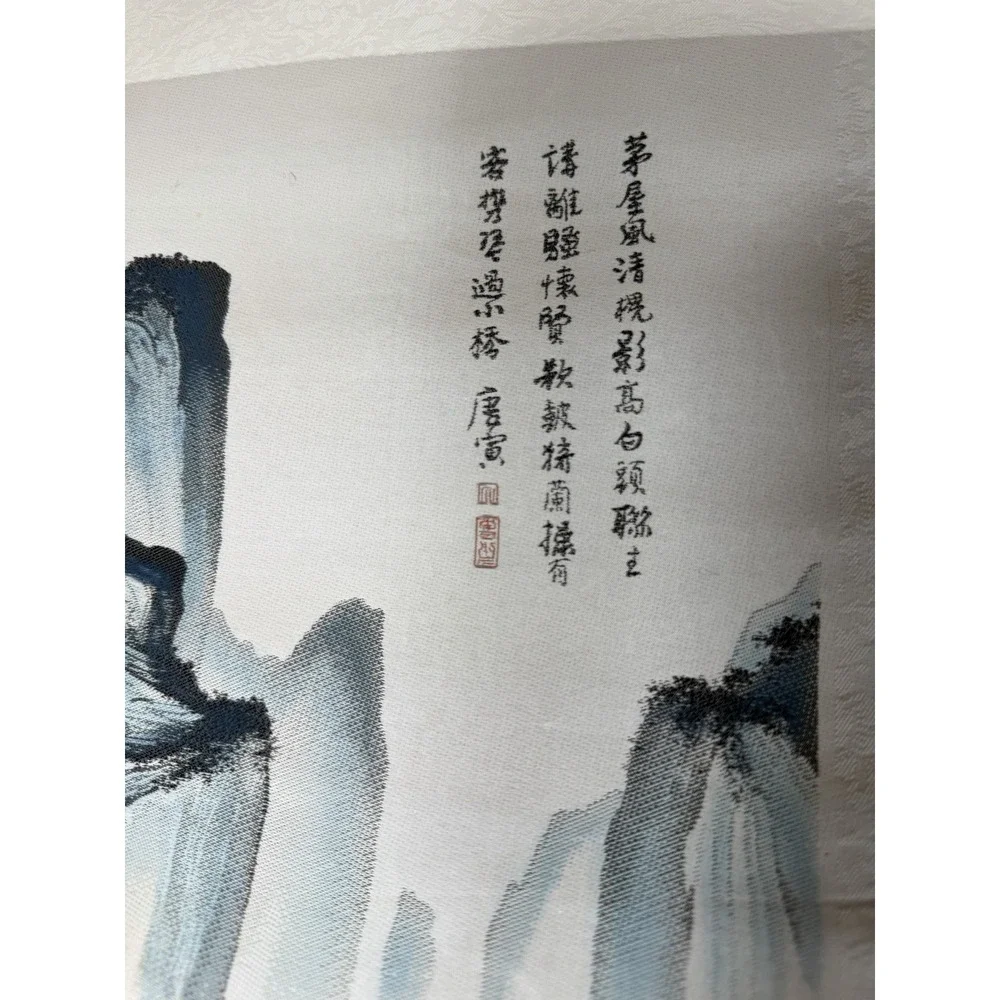 Chinese Silk Landscape Hanging Scroll Pair After Tang Yin Calligraphy Asian Art